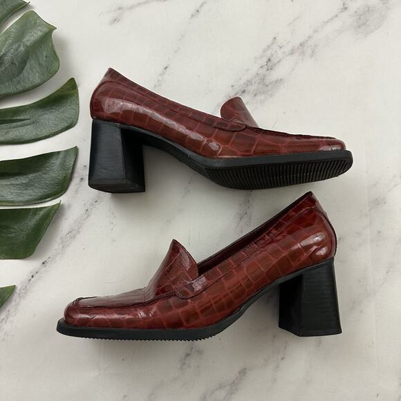 Nine & Co Womens Vintage Y2k Square Toe Heels Size 6 Red Patent Leather Block - Picture 6 of 8